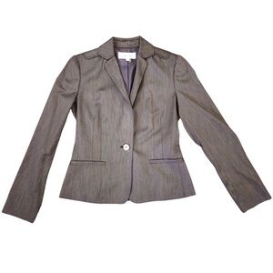CALVIN KLEIN Blazer Sz 2 Women's Taupe Gray Accent Stitching Suit Jacket Coat